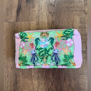 ESTEE LAUDER Recycled Fabric Makeup  Bag Bag Green Pink Striped with Zipper